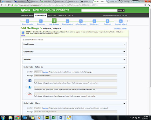 NCR Customer Connect Settings Screen